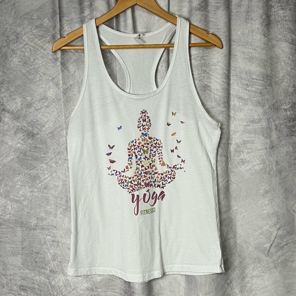 Fitness Tee Co White Butterfly Yoga Racerback Tank Top 🌟2/$20 - LG - Picture 6 of 8